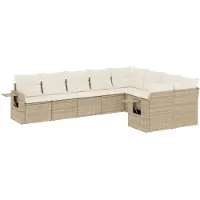 vidaXL 9-delige tuinmeubelset met kussens, beige, van polyrotan