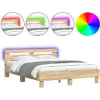 vidaXL Bedframe met hoofdeinde en LED sonoma eikenkleurig 150x200 cm