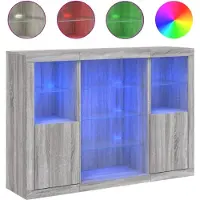 vidaXL Dressoirs met LED-verlichting 3 st bewerkt hout grijs sonoma