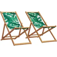 vidaXL Opklapbare stoelen, 2 stuks, stof met bladmotief en massief hout.