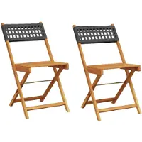 vidaXL Opklapbare stoelen, 2 stuks, zwart, massief acaciahout en polyrotan.