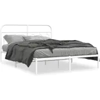 vidaXL Bedframe met hoofdeinde, metaal, wit, 135x190 cm
