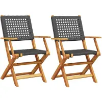 vidaXL Klapstoelen, 2 stuks, zwart, massief acaciahout en polyrotan