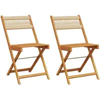 vidaXL Opklapbare stoelen, 2 stuks, beige, massief acaciahout en touw