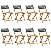 vidaXL Opklapbare stoelen, 8 stuks, zwart, van polyrotan en massief hout.