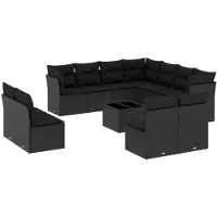 vidaXL 12-delige Loungeset met kussens poly rattan zwart