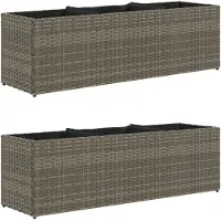 vidaXL Plantenbakken met 3 potten 2 st 105x30x32 cm poly rattan grijs