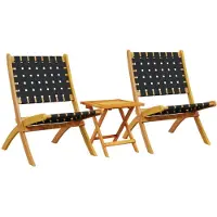 vidaXL Klapstoelen, 2 stuks met tafel, zwart massief hout