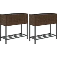 vidaXL Plantenbakken met schap 2 st 70x28x70 poly rattan bruin