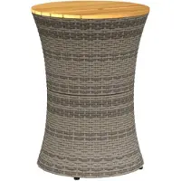vidaXL Tuinbijzettafel trommelvormig poly rattan en massief hout grijs