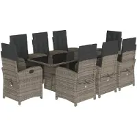 vidaXL 9-delige tuinset met kussens, grijs, polyrotan
