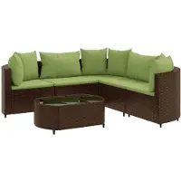 vidaXL 6-delige Loungeset met kussens poly rattan bruin