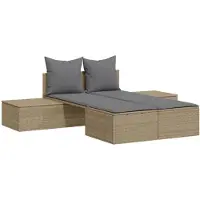 vidaXL Ligbed 2-persoons met kussens poly rattan beige