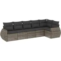 vidaXL 6-delige Loungeset met kussens poly rattan grijs