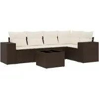 vidaXL 6-delige Loungeset met kussens poly rattan bruin