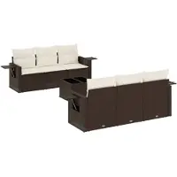 vidaXL 7-delige Loungeset met kussens poly rattan bruin