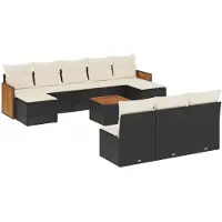 vidaXL 11-delige tuinmeubelset met kussens, zwart, polyrotan