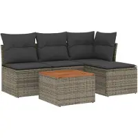 vidaXL 5-delige Loungeset met kussens poly rattan grijs