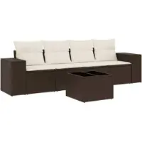vidaXL 5-delige Loungeset met kussens poly rattan bruin