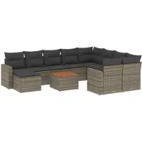 vidaXL 11-delige loungeset voor de tuin met kussens, grijs, polyrotan