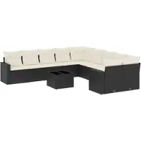 vidaXL 11-delige tuinmeubelset met kussens, zwart, polyrotan