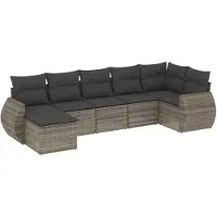 vidaXL 7-delige Loungeset met kussens poly rattan grijs