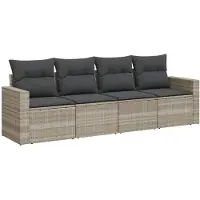 vidaXL 4-delige Loungeset met kussens poly rattan lichtgrijs