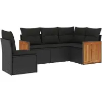 vidaXL 5-delige tuinmeubelset met kussens, zwart, polyrotan