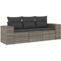 vidaXL 3-delige Loungeset met kussens poly rattan grijs