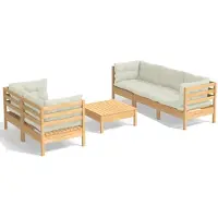 vidaXL 6-delige Loungeset met crèmekleurige kussens grenenhout