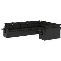 vidaXL 9-delige tuinmeubelset met kussens, zwart, polyrotan