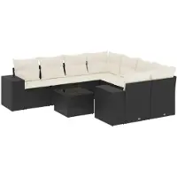 vidaXL 9-delige Loungeset met kussens poly rattan zwart