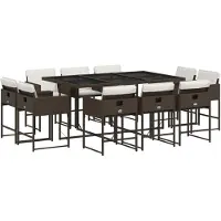 vidaXL 11-delige Tuinset met kussens poly rattan bruin