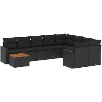 vidaXL 10-delige loungeset voor de tuin met kussens, zwart, polyrotan