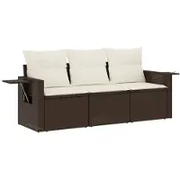 vidaXL 3-delige Loungeset met kussens poly rattan bruin
