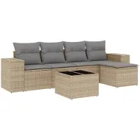 vidaXL 6-delige Loungeset met kussens poly rattan beige