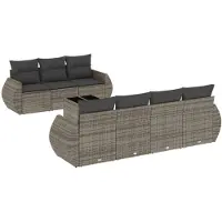 vidaXL 8-delige tuinmeubelset met kussens, grijs, polyrotan