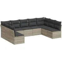 vidaXL 9-delige Loungeset met kussens poly rattan lichtgrijs