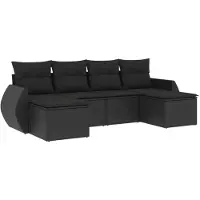 vidaXL 6-delige Loungeset met kussens poly rattan zwart