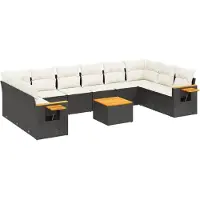 vidaXL 11-delige Loungeset met kussens poly rattan zwart