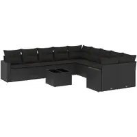 vidaXL 11-delige Loungeset met kussens poly rattan zwart