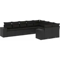 vidaXL 9-delige tuinmeubelset met kussens, zwart, polyrotan