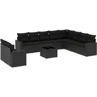 vidaXL 11-delige Loungeset met kussens poly rattan zwart