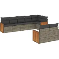 vidaXL 8-delige tuinmeubelset met kussens, grijs, polyrotan