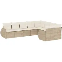 vidaXL 9-delige tuinmeubelset met kussens, beige, van polyrotan
