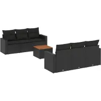 vidaXL 7-delige Loungeset met kussens poly rattan zwart