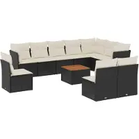 vidaXL 11-delige tuinmeubelset met kussens, zwart, polyrotan