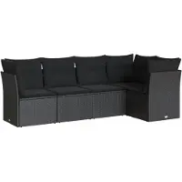 vidaXL 5-delige Loungeset met kussens poly rattan zwart