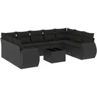vidaXL 10-delige Loungeset met kussens poly rattan zwart
