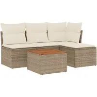 vidaXL 5-delige Loungeset met kussens poly rattan beige